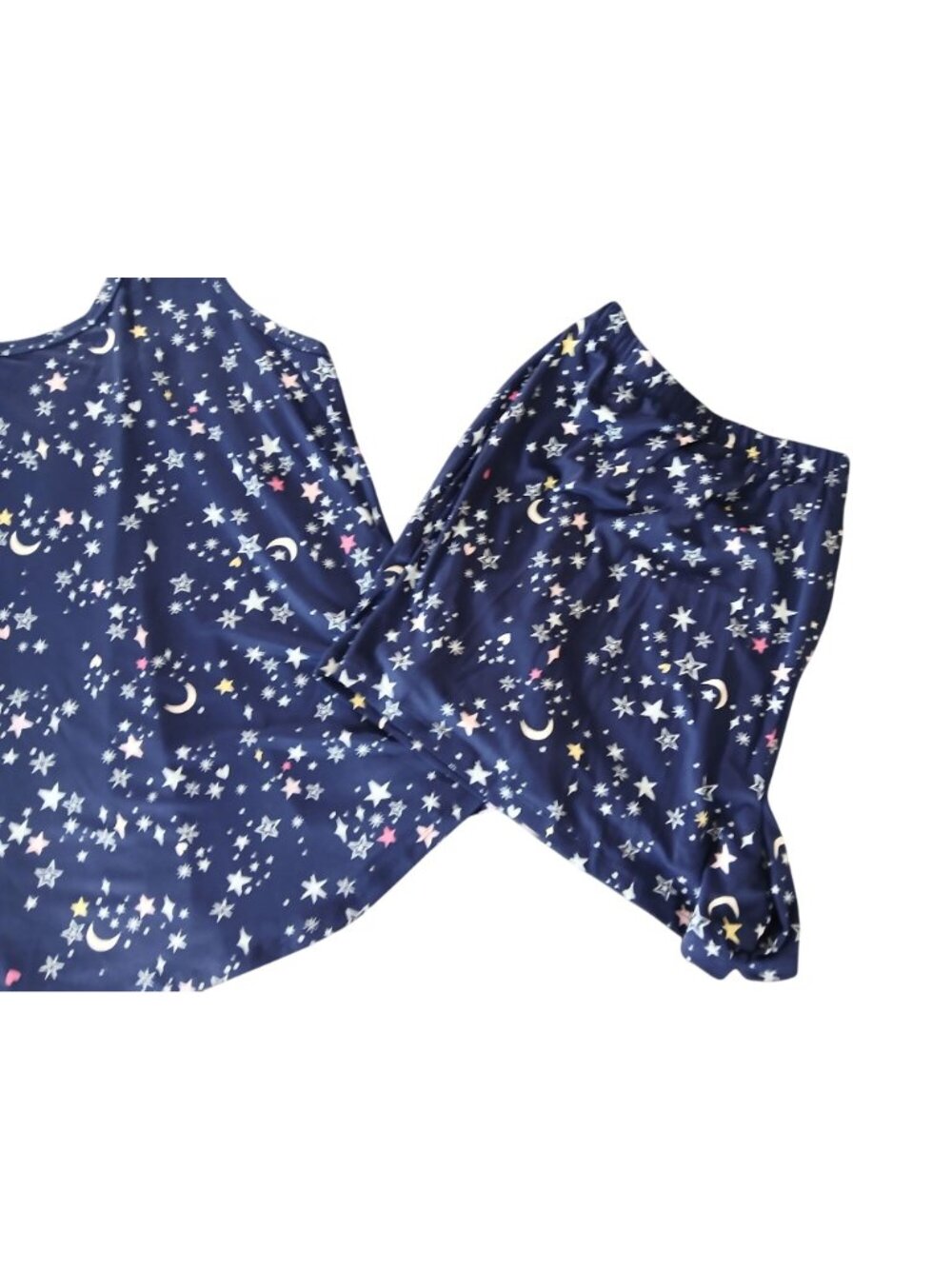 JoySpun Womens Celestial Blue Moon Stars Pajama Set Sleeveless Top Shorts Sz 3X - Picture 2 of 11